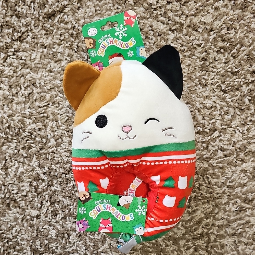 NWT Squishmallows Festive Cat Plush Christmas Slippers Size 11-12